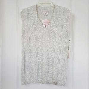 Sincerely Jules Sweater Vest V-Neck Cable Knit Oversized Gray S NWT